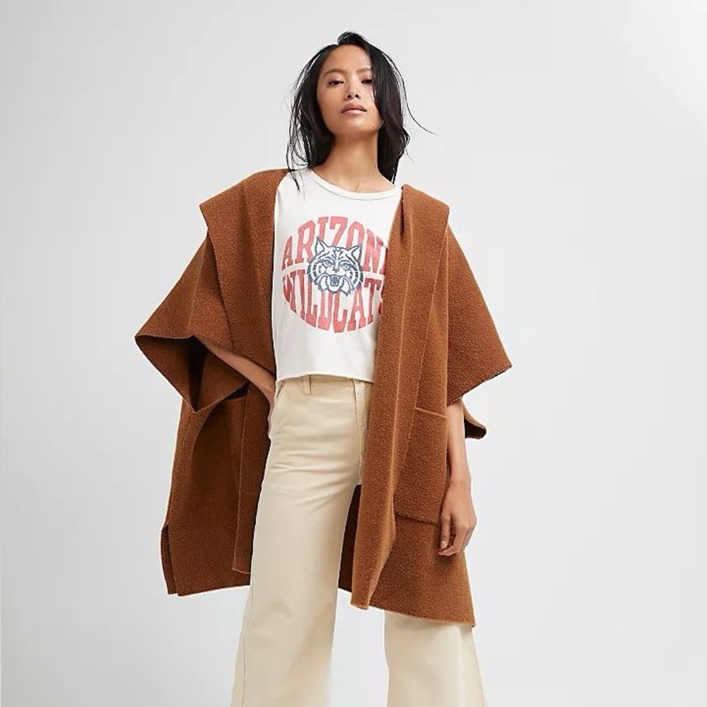Free People All I Need Cozy Hooded Duster One Size Tobacco